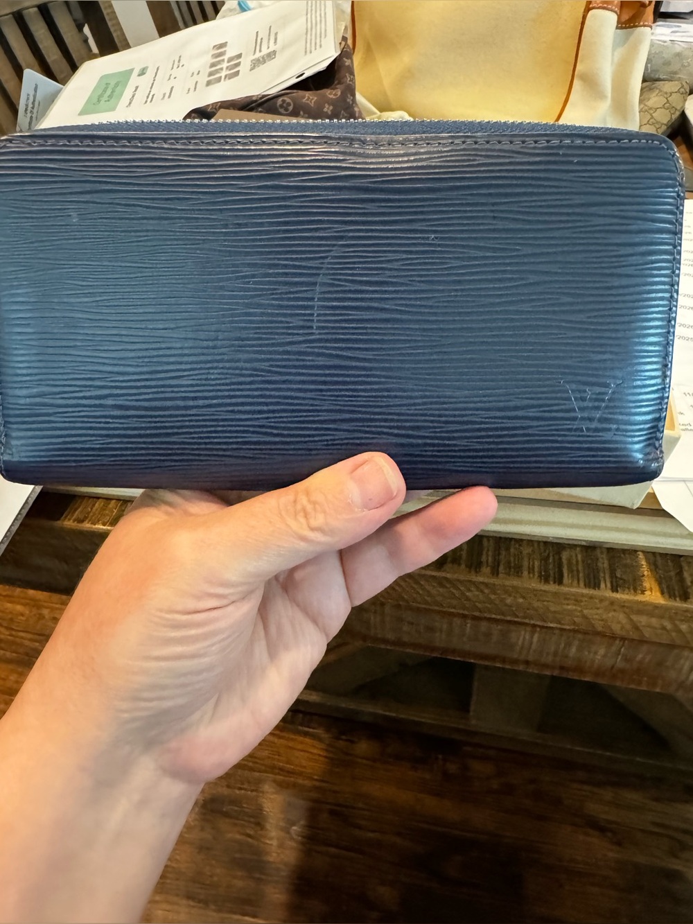 Louis Vuitton Blue Epi Leather Unisex Zippy Bifold Wallet with COA